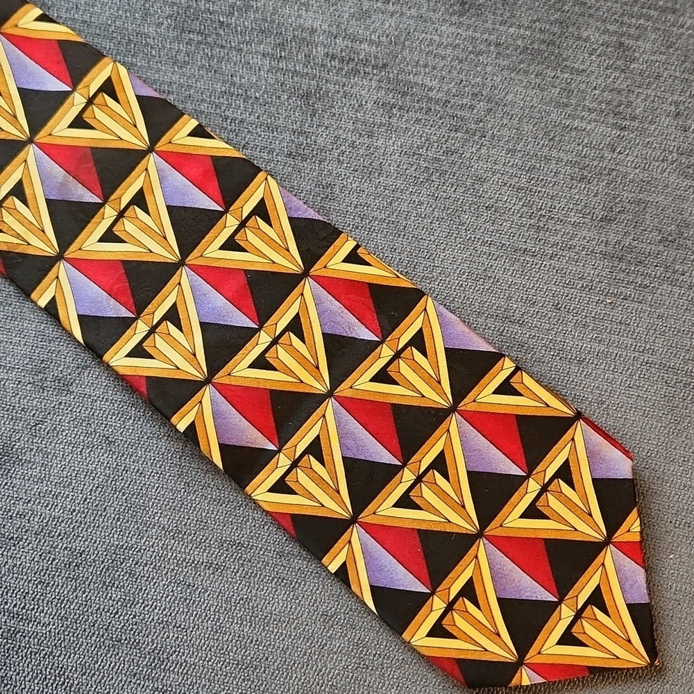 Grateful Dead Silk Geometric Patterned Tie - Black, Red, Yellow Purple Vintage